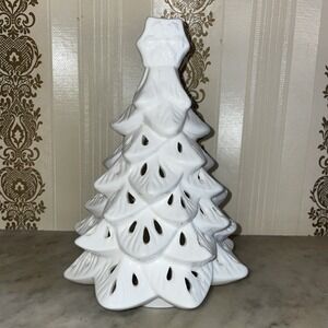 Glossy White Ceramic Tree Light Holes Winter Holiday Christmas Candle Cover